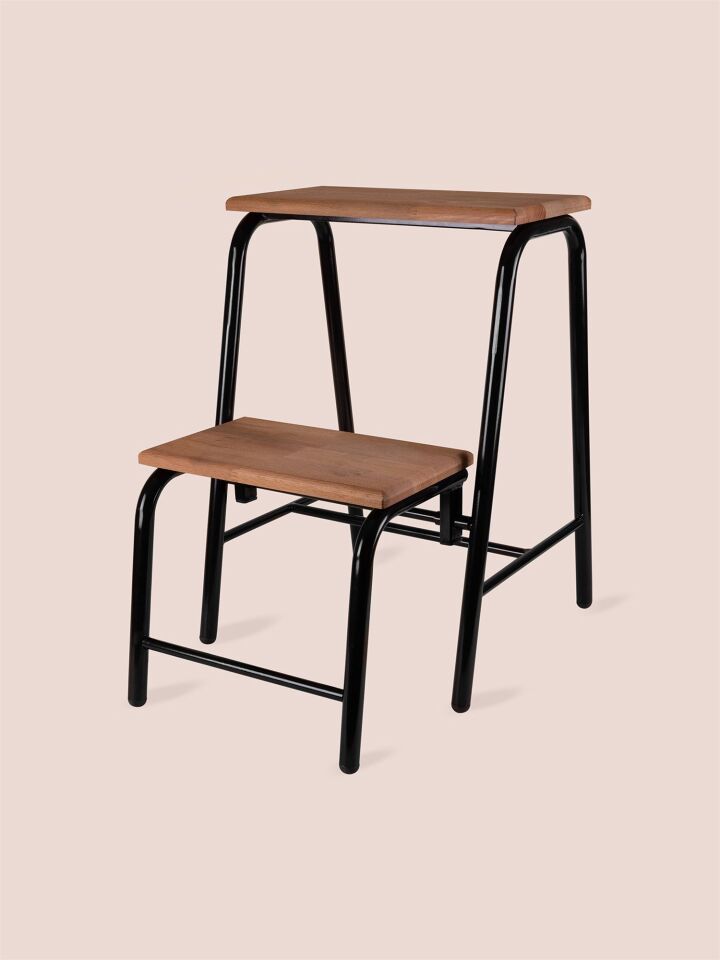 The Mia Ahşap 2 Basamaklı Tabure Merdiven SİYAH