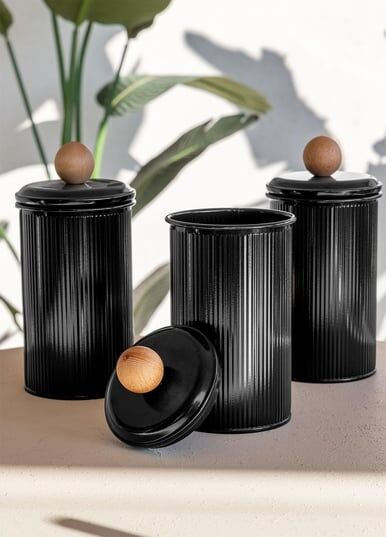 The Mia Stripe Çay Kahve Şeker Kavanozu Siyah - Beyaz - Bej 1,20 Lt
