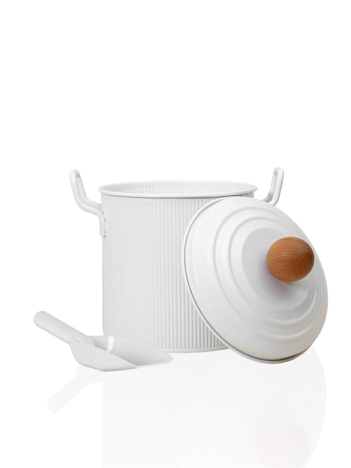The Mia Stripe Bakliyat ve Deterjan Kutusu 3,5 LT 23X26X18CM BEYAZ