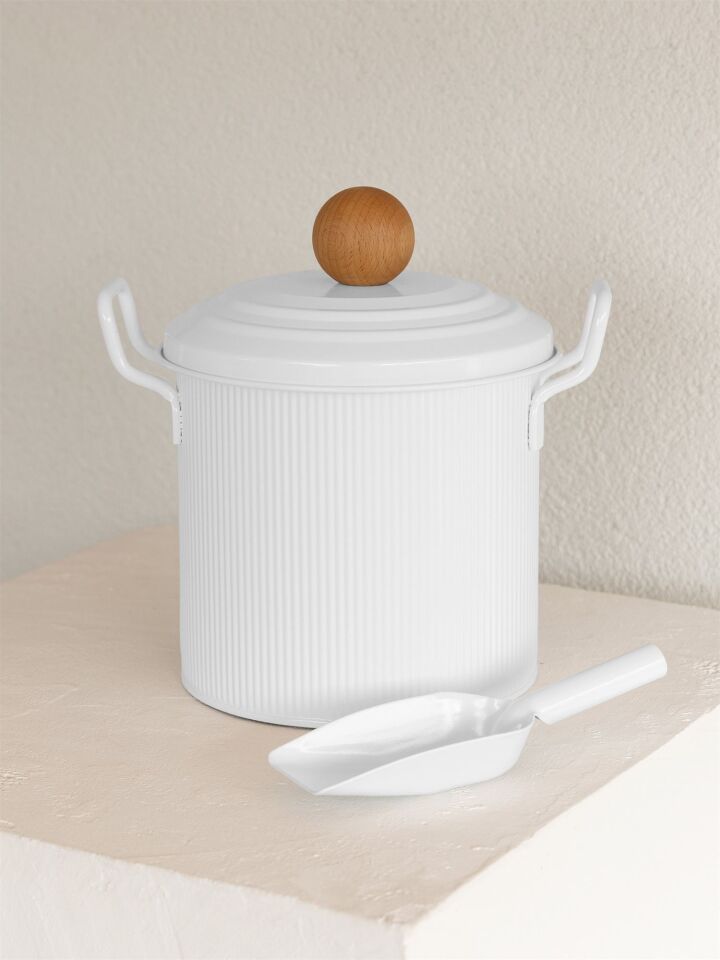 The Mia Stripe Bakliyat ve Deterjan Kutusu 3,5 LT 23X26X18CM BEYAZ