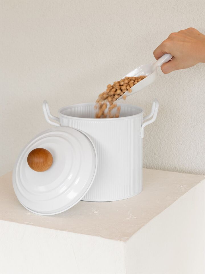 The Mia Stripe Bakliyat ve Deterjan Kutusu 3,5 LT 23X26X18CM BEYAZ