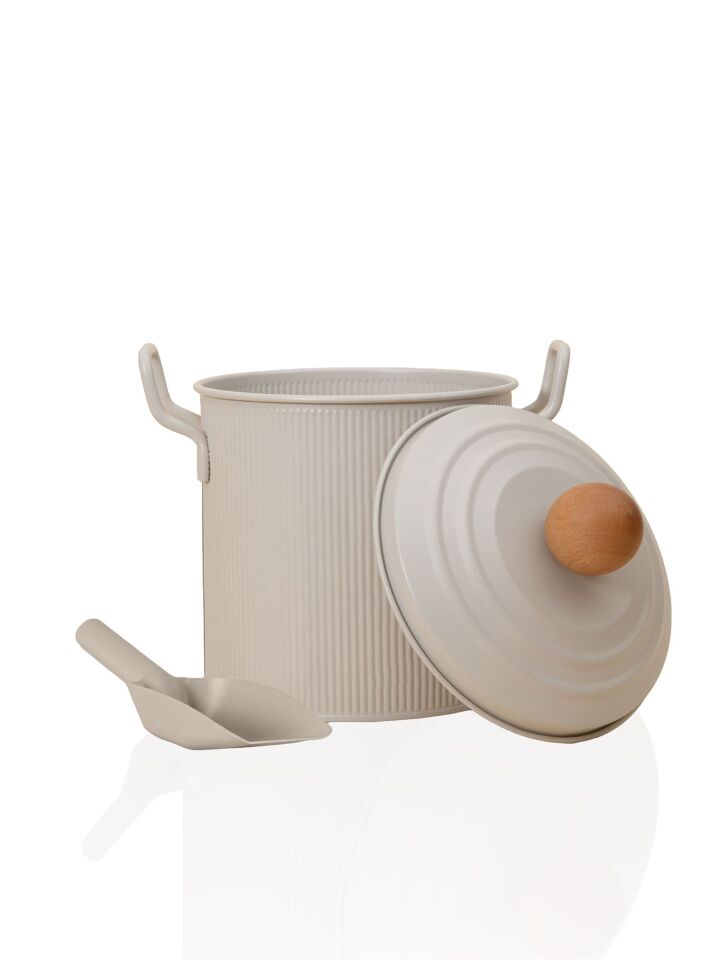 The Mia Stripe Bakliyat ve Deterjan Kutusu 3,5 LT 23X26X18CM BEJ
