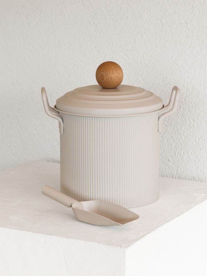 The Mia Stripe Bakliyat ve Deterjan Kutusu 3,5 LT 23X26X18CM BEJ
