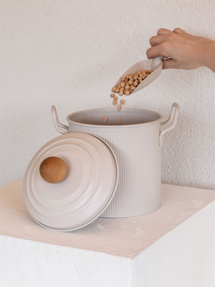 The Mia Stripe Bakliyat ve Deterjan Kutusu 3,5 LT 23X26X18CM BEJ