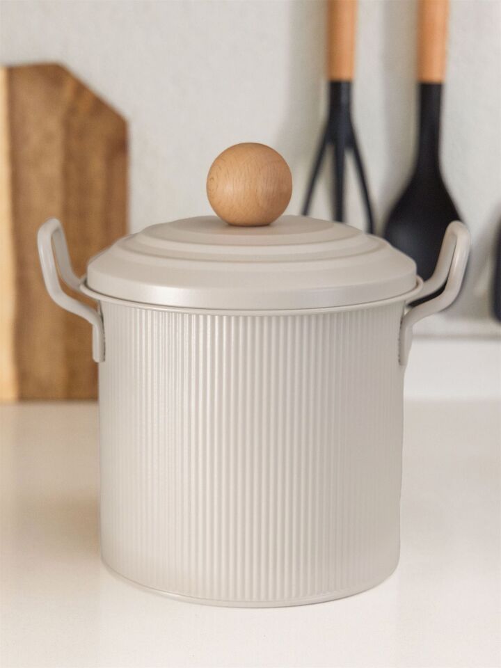The Mia Stripe Bakliyat ve Deterjan Kutusu 3,5 LT 23X26X18CM BEJ