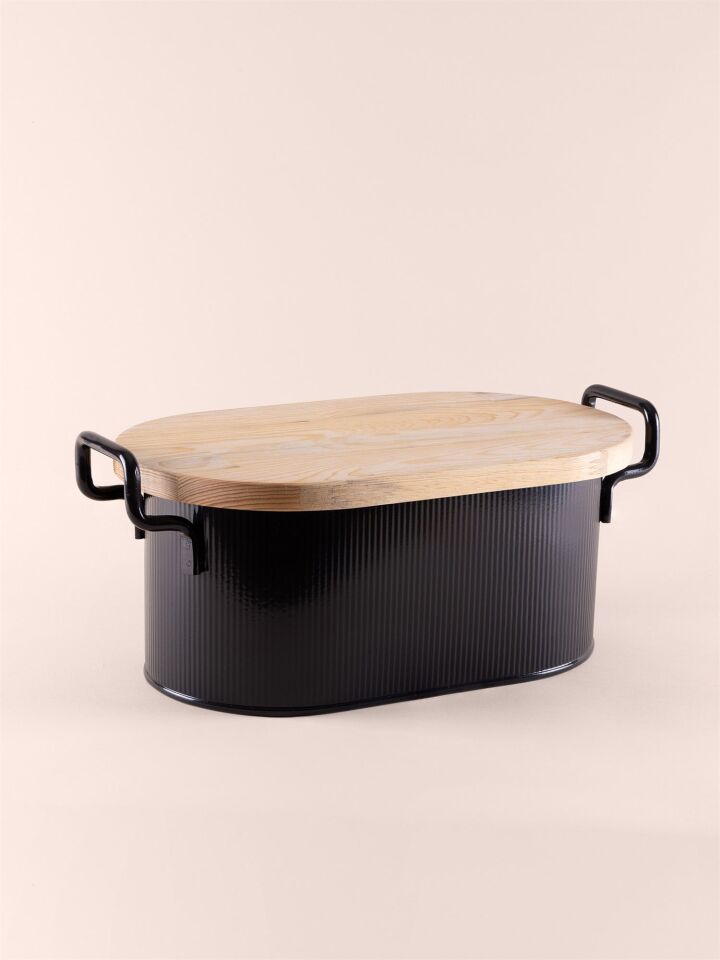 The Mia Stripe Ahşap Kapaklı Ekmek Saklama Kutusu 40x22x18cm SİYAH