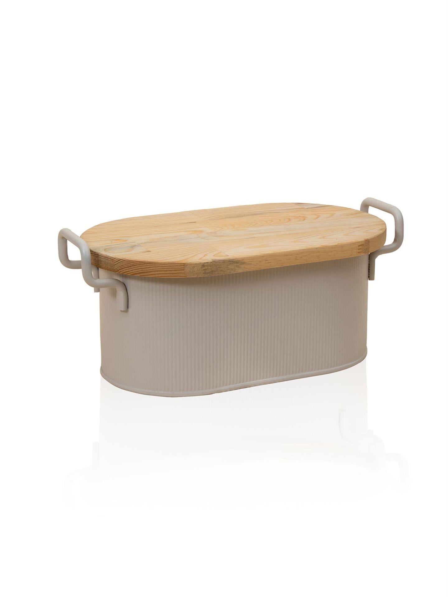 The Mia Stripe Ahşap Kapaklı Ekmek Saklama Kutusu 40x22x18cm BEJ