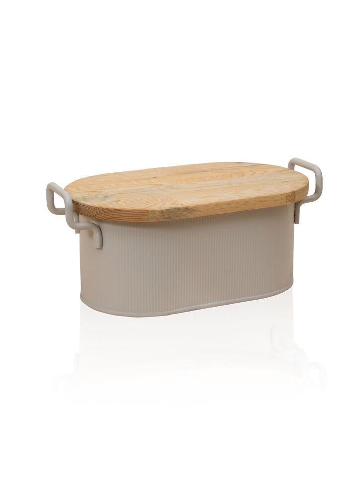 The Mia Stripe Ahşap Kapaklı Ekmek Saklama Kutusu 40x22x18cm BEJ