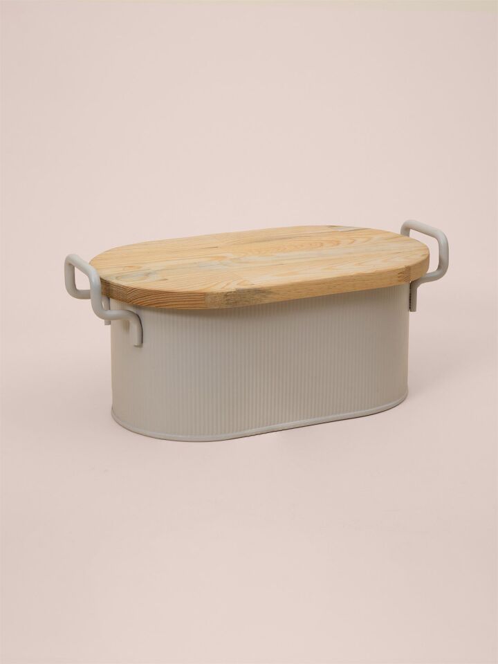 The Mia Stripe Ahşap Kapaklı Ekmek Saklama Kutusu 40x22x18cm BEJ