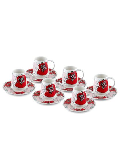 The Mia Amore Red Türk Kahvesi Fincanı 6 Kişilik 100 cc