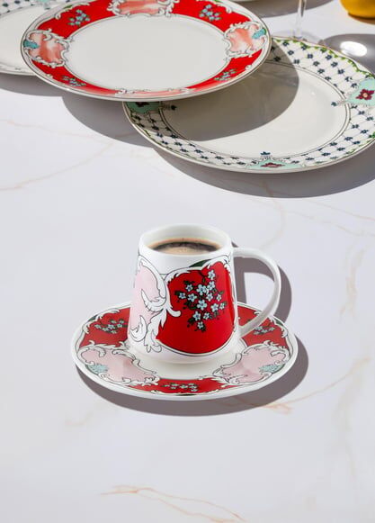The Mia Amore Red Türk Kahvesi Fincanı 6 Kişilik 100 cc