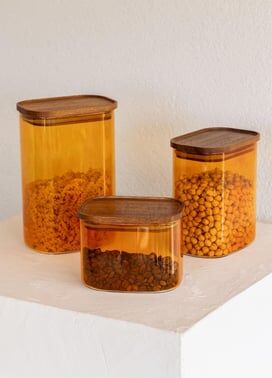 The Mia Akasya Dikdörtgen Cam Kavanoz Seti Amber 6 Parça