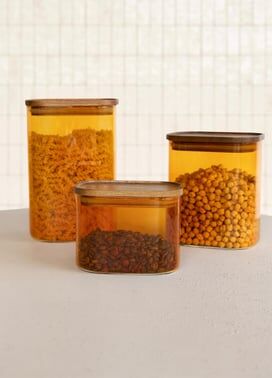 The Mia Akasya Dikdörtgen Cam Kavanoz Seti Amber 6 Parça
