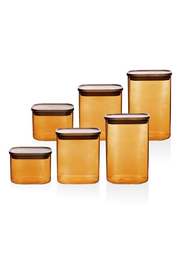 The Mia Akasya Dikdörtgen Cam Kavanoz Seti Amber 6 Parça