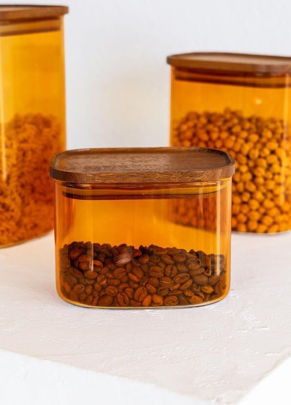 The Mia Akasya Dikdörtgen Cam Kavanoz Seti Amber 6 Parça