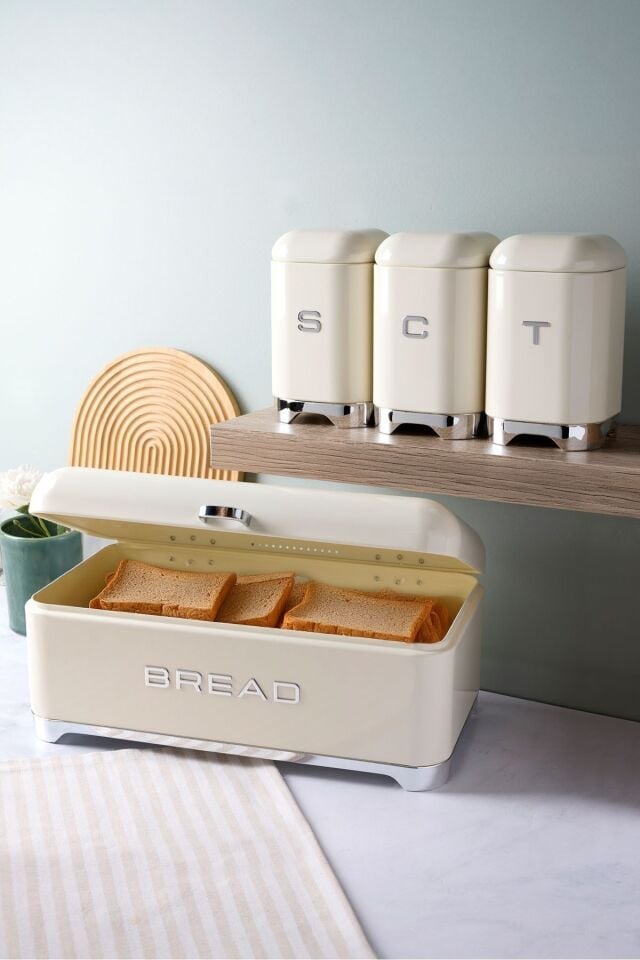 Perotti Plus+ Ekmek Kutusu ve 3 Lü Saklama Kabı Krem Renk