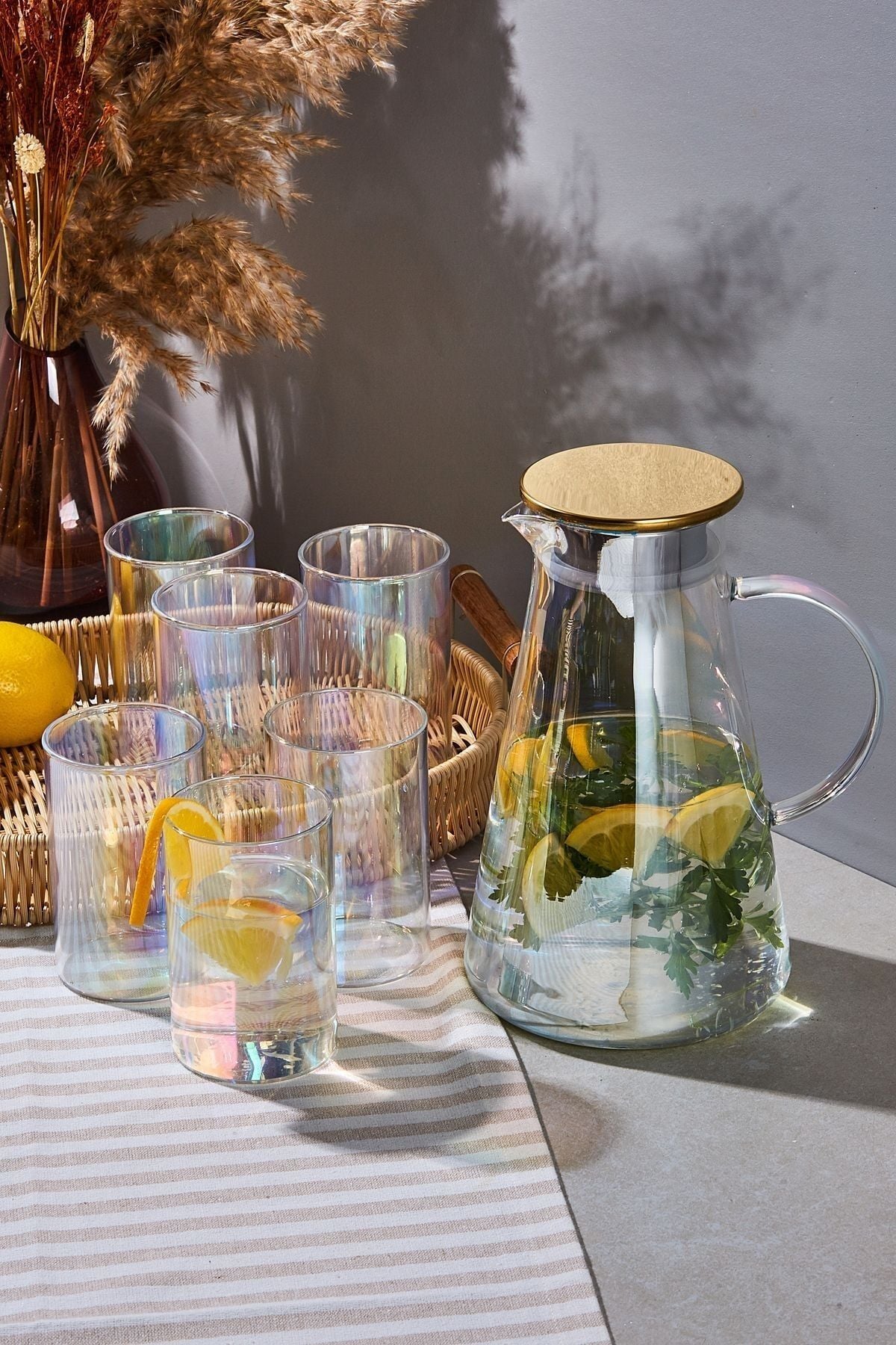 Perotti Savio Şeffaf Luster 7 Parça Bardak ve Sürahi Set