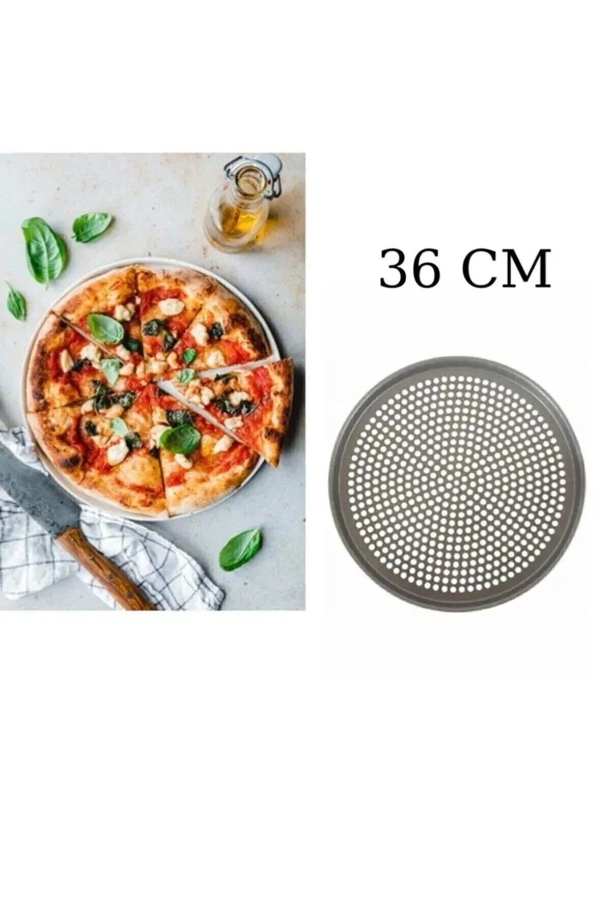 Abant Lüks Paslanmaz Çelik Pizza Lahmacun Tepsisi 6 Farklı Boy 36 CM
