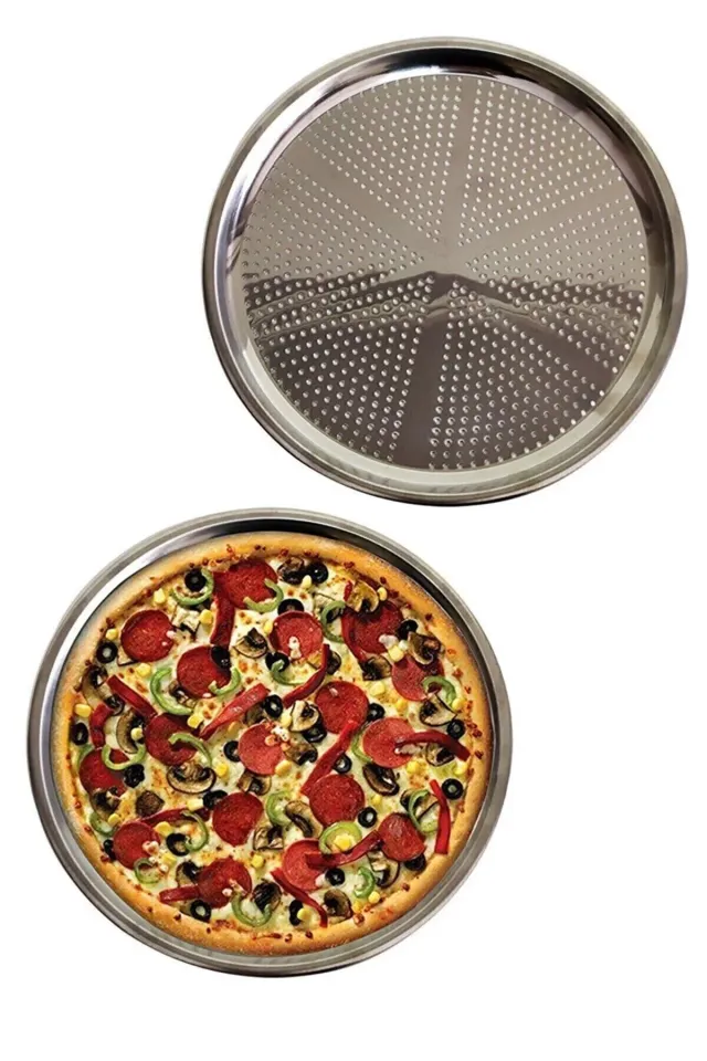 Abant Lüks Paslanmaz Çelik Pizza Lahmacun Tepsisi 6 Farklı Boy 36 CM