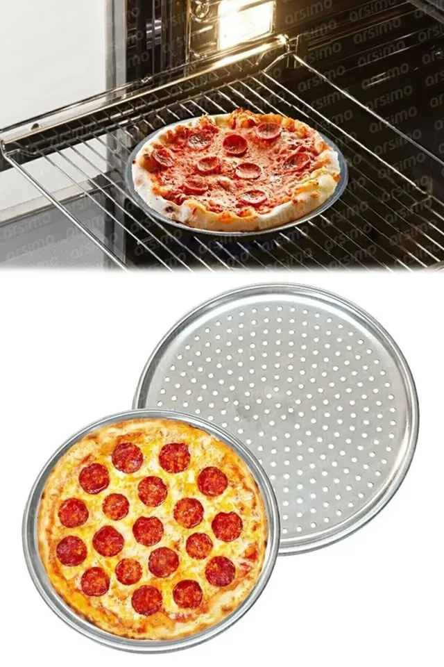 Abant Lüks Paslanmaz Çelik Pizza Lahmacun Tepsisi 6 Farklı Boy 36 CM