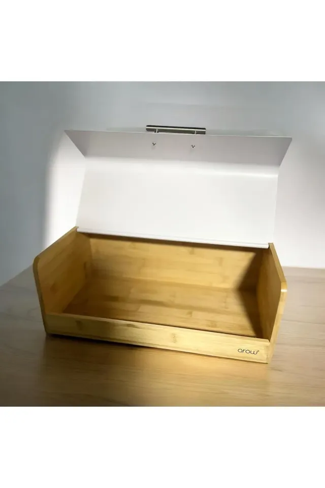 Arow Metal Kapaklı Bambu Ekmek Dolabı 36x23 Cm Siyah-Beyaz-Gri-Krem BEYAZ