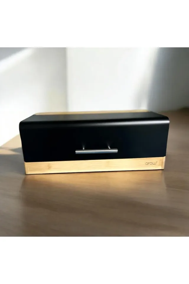 Arow Metal Kapaklı Bambu Ekmek Dolabı 36x23 Cm Siyah-Beyaz-Gri-Krem SİYAH