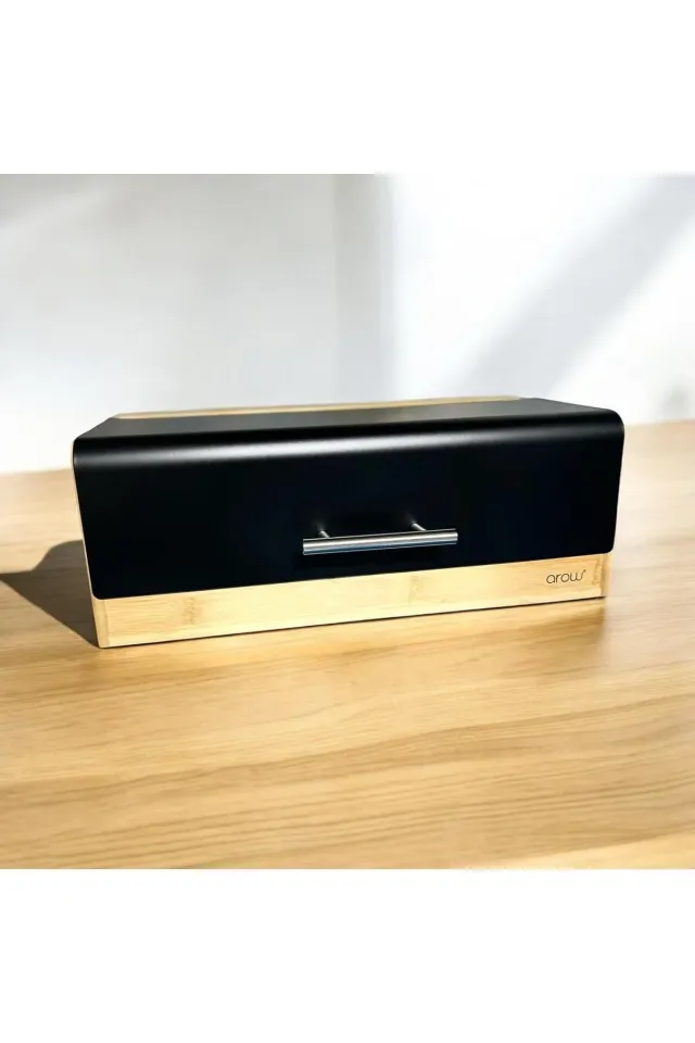 Arow Metal Kapaklı Bambu Ekmek Dolabı 36x23 Cm Siyah-Beyaz-Gri-Krem SİYAH