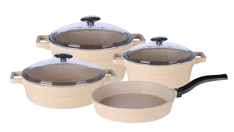 Arow Harmony 7 Parça Döküm Tencere Seti 20,24,26 Cm BEJ