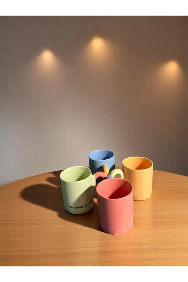 The Mia  Porselen Kupa 330 ml 4 Lü set Pembe-Sarı-Yeşil-Mavi