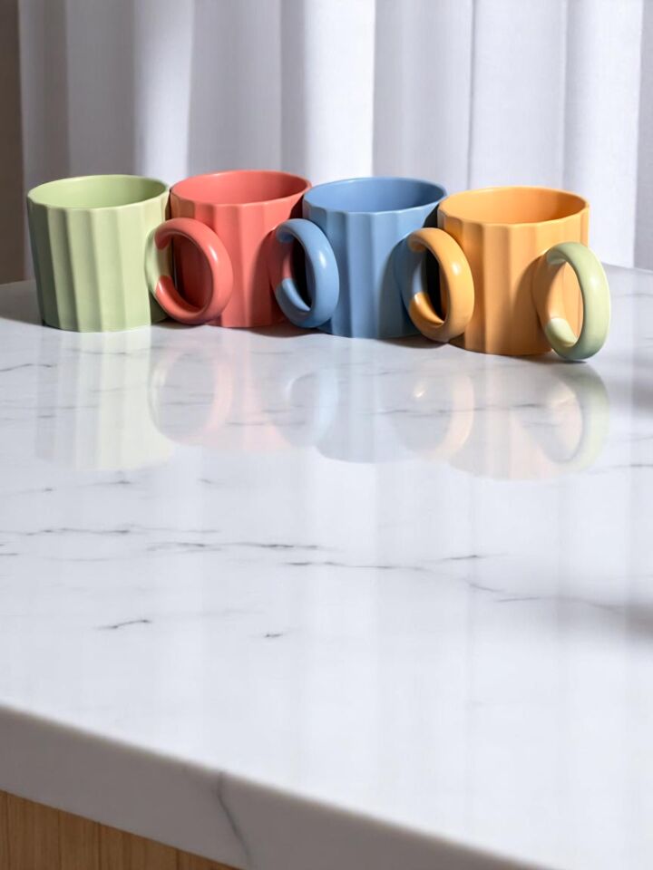 The Mia  Porselen Kupa 250 ml 4 Lü Set Sarı-Pembe-Yeşil-Mavi