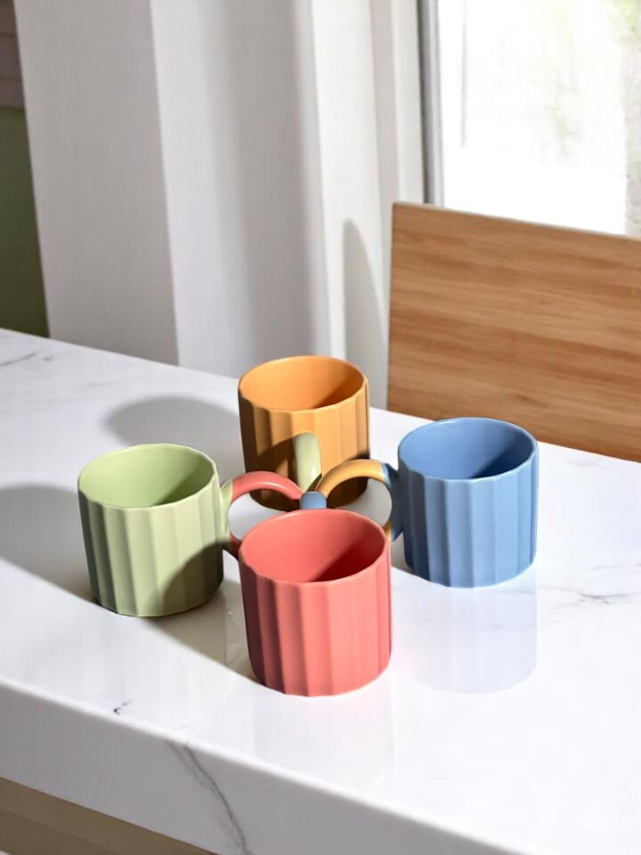 The Mia  Porselen Kupa 250 ml 4 Lü Set Sarı-Pembe-Yeşil-Mavi