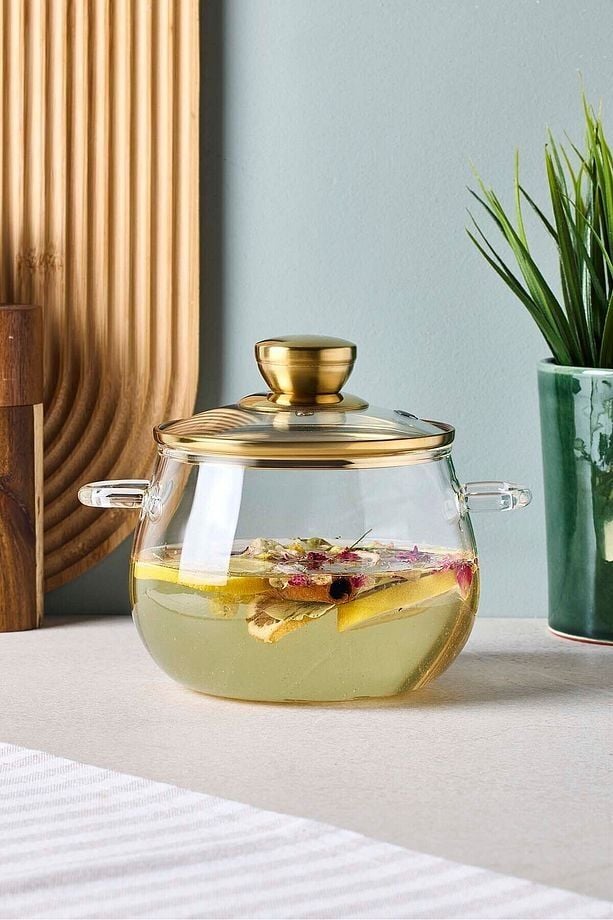 Perotti Roy Gold 1200 ml Borosilikat Cam Tencere