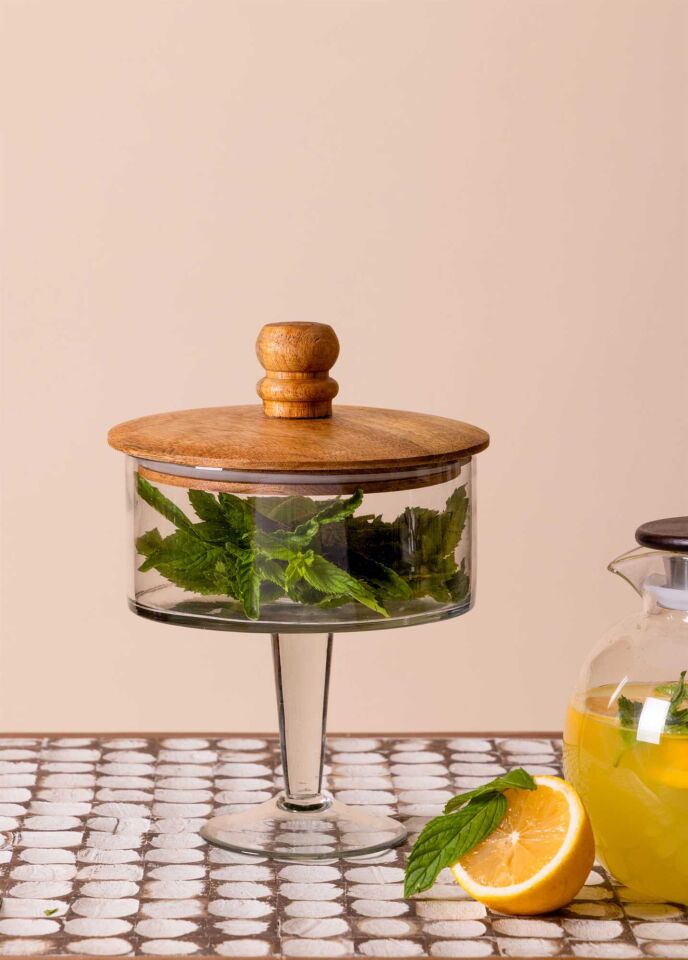 The Mia Madera Ayaklı Kurabiye Kavanozu 26x17x17 cm