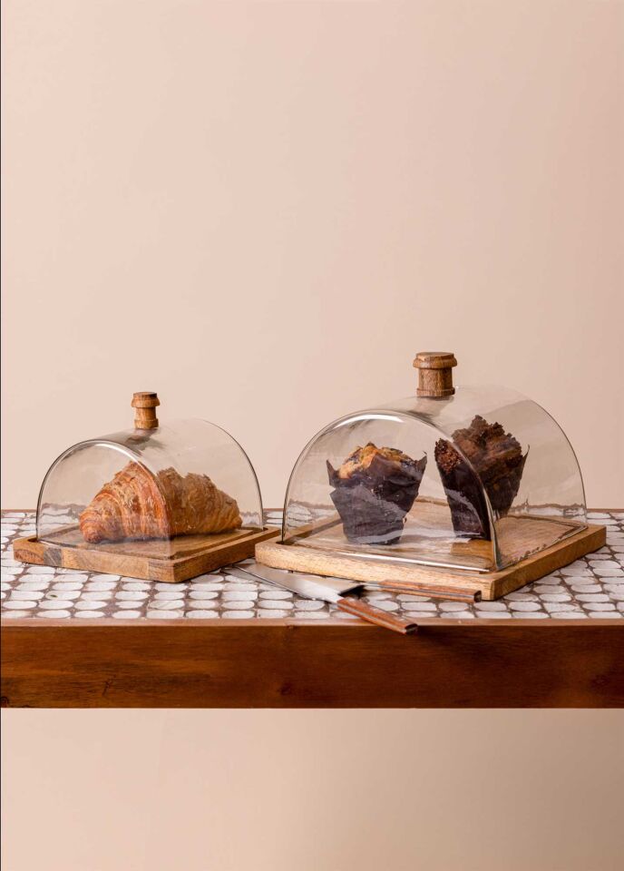 The Mia Madera Dikdörtgen Kek Saklama Fanusu 18x24x24 cm