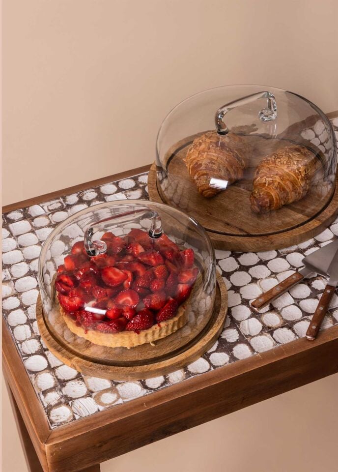 The Mia Madera Yuvarlak Kek Saklama Fanusu 17x26x26 cm