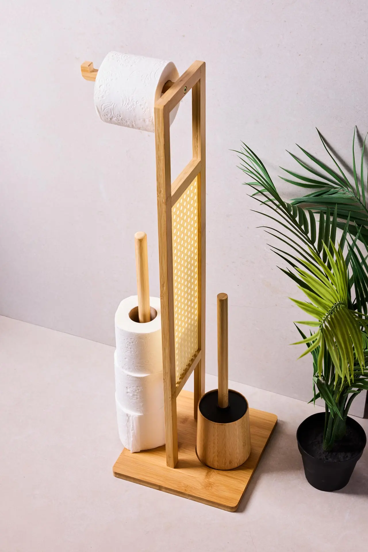 Perotti Soho+ Bamboo Ayaklı WC Fırçası ve Yedekli Kağıtlık Seti