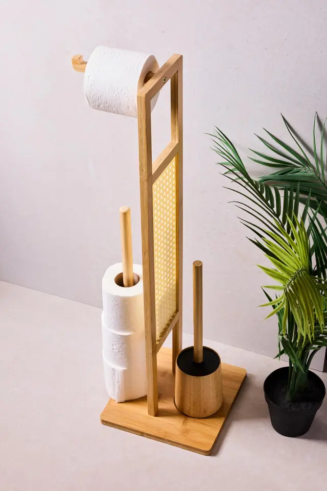 Perotti Soho+ Bamboo Ayaklı WC Fırçası ve Yedekli Kağıtlık Seti