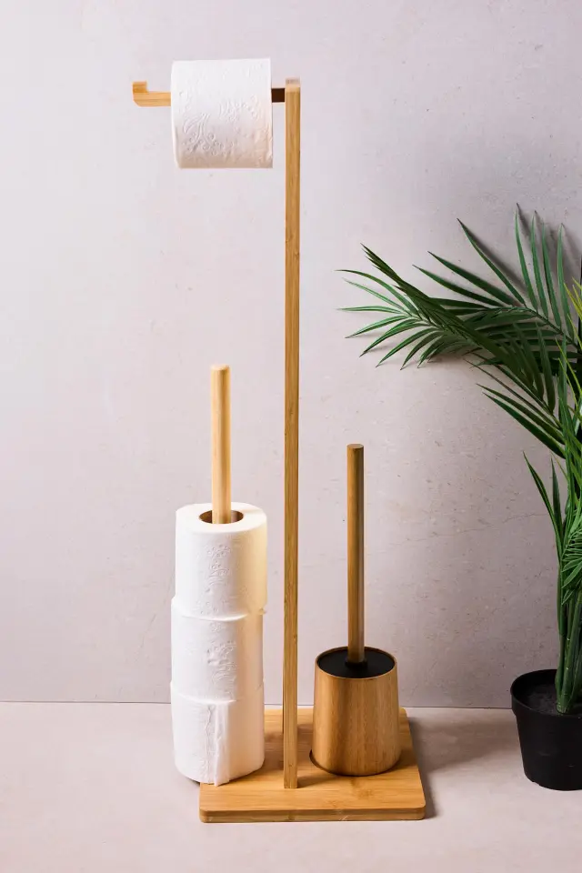 Perotti Soho+ Bamboo Ayaklı WC Fırçası ve Yedekli Kağıtlık Seti