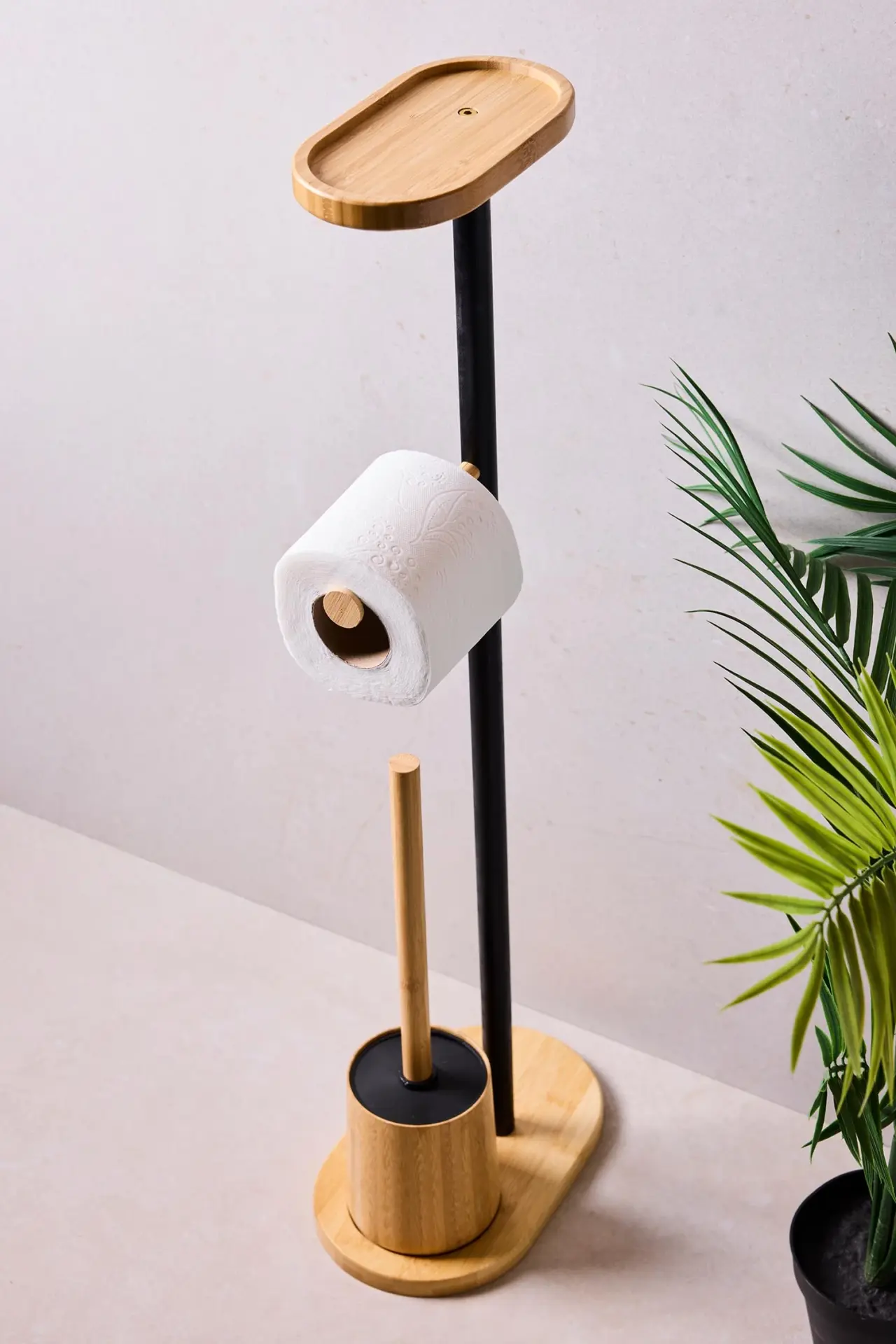 Perotti Soho Black Bamboo Ayaklı WC Fırçası ve Kağıtlık Seti