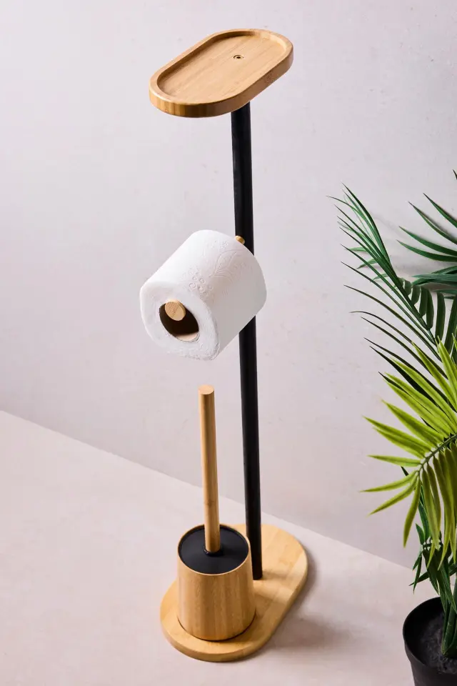 Perotti Soho Black Bamboo Ayaklı WC Fırçası ve Kağıtlık Seti