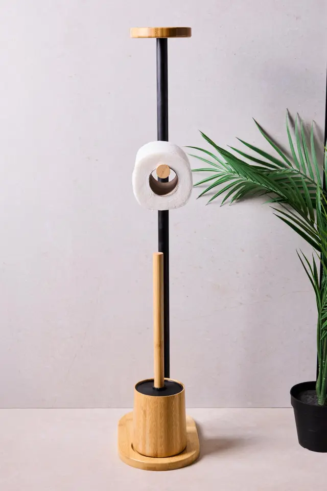 Perotti Soho Black Bamboo Ayaklı WC Fırçası ve Kağıtlık Seti