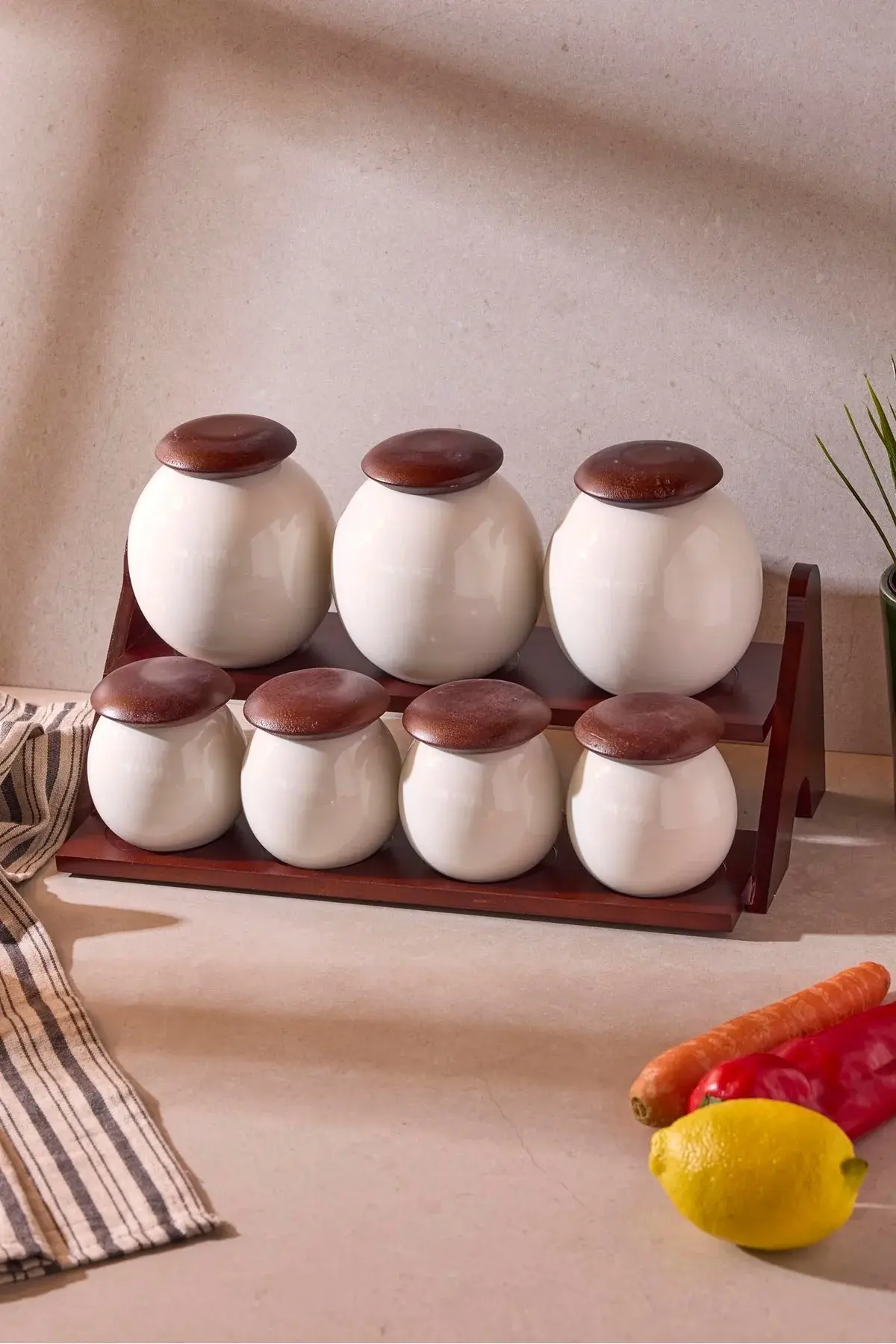 Perotti Roco Porselen 7'li Baharatlık Seti Çok Amaçlı Tasarım Ergonomik Mutfak Organizeri