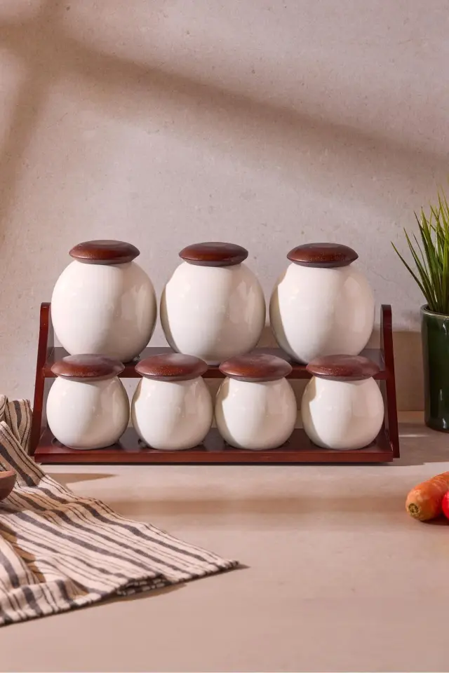 Perotti Roco Porselen 7'li Baharatlık Seti Çok Amaçlı Tasarım Ergonomik Mutfak Organizeri