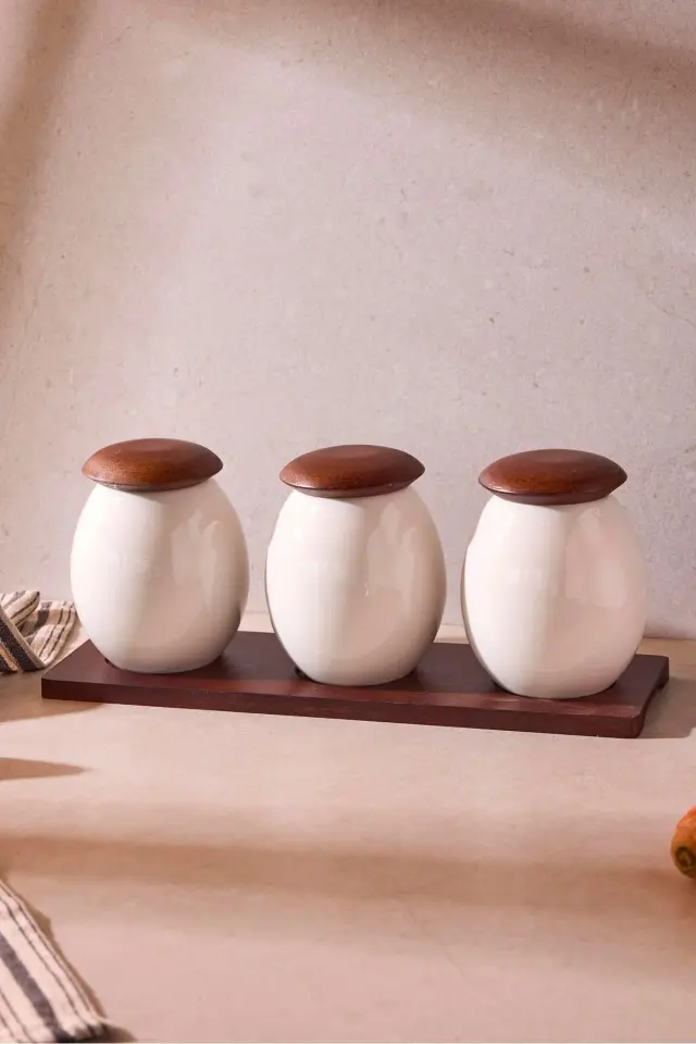 Perotti Roco Porselen 3'lü Baharatlık Seti Ergonomik Tasarım Çok Amaçlı Mutfak Organizeri