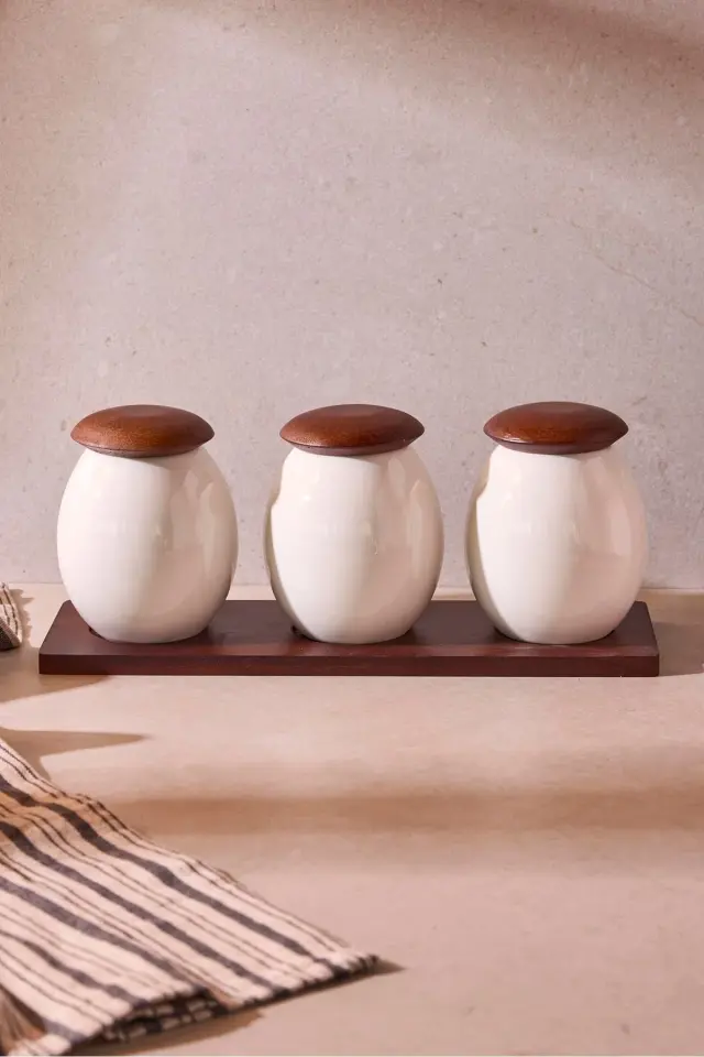 Perotti Roco Porselen 3'lü Baharatlık Seti Ergonomik Tasarım Çok Amaçlı Mutfak Organizeri