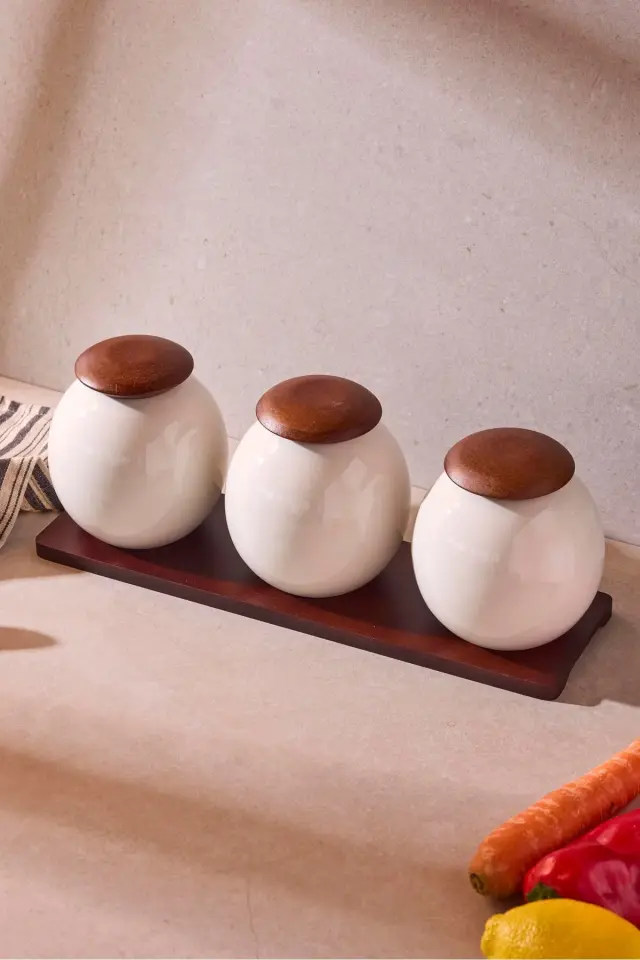 Roco Porselen 3'lü Baharatlık Seti Çok Amaçlı Dekoratif Ergonomik Mutfak Organizeri