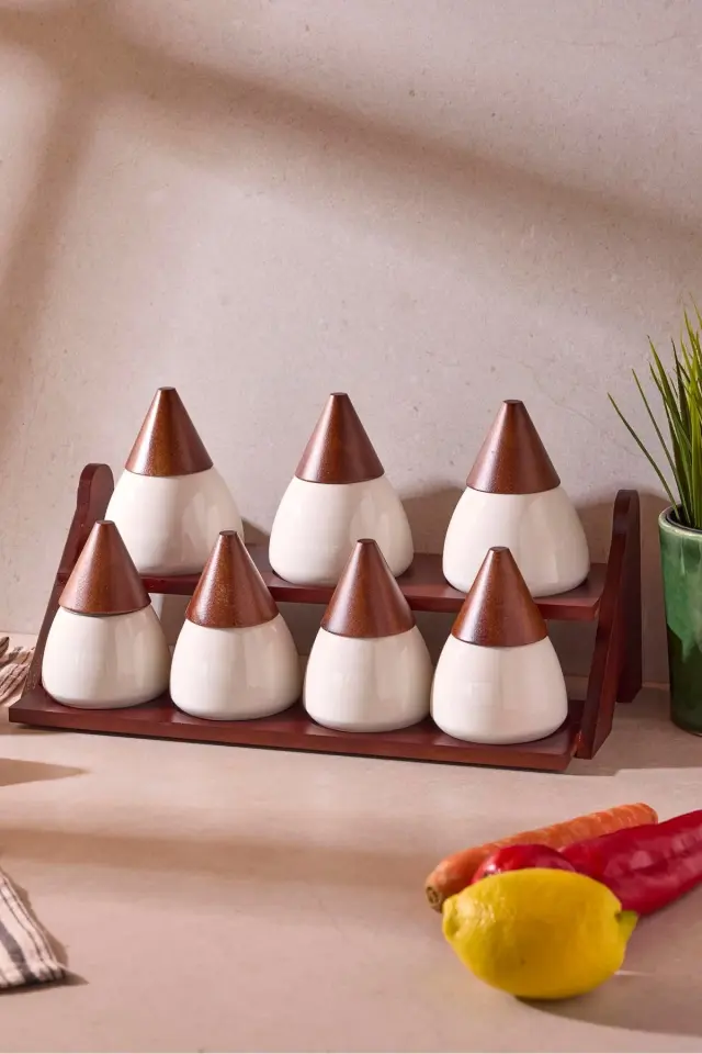 Perotti Sharp Porselen 7'li Baharatlık Seti Dekoratif Çok Amaçlı Ergonomik Mutfak Organizeri