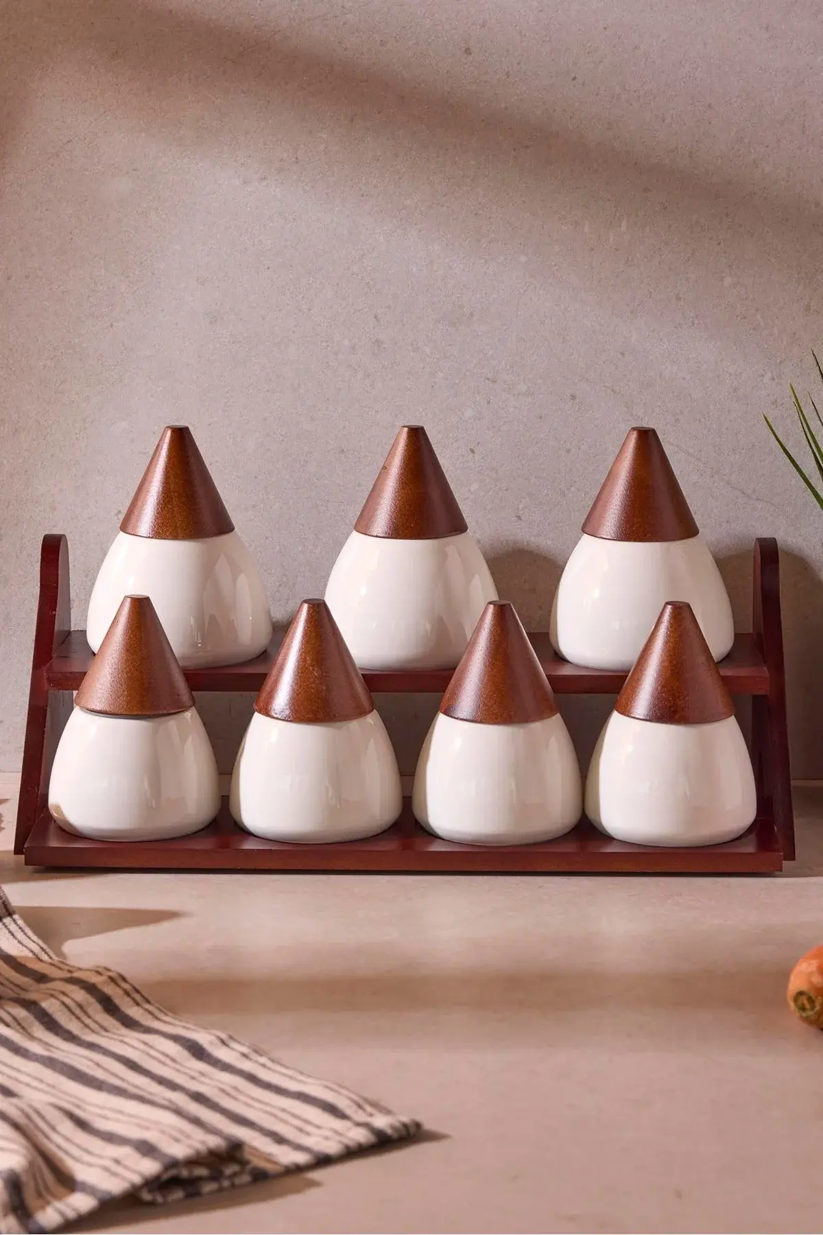 Perotti Sharp Porselen 7'li Baharatlık Seti Dekoratif Çok Amaçlı Ergonomik Mutfak Organizeri