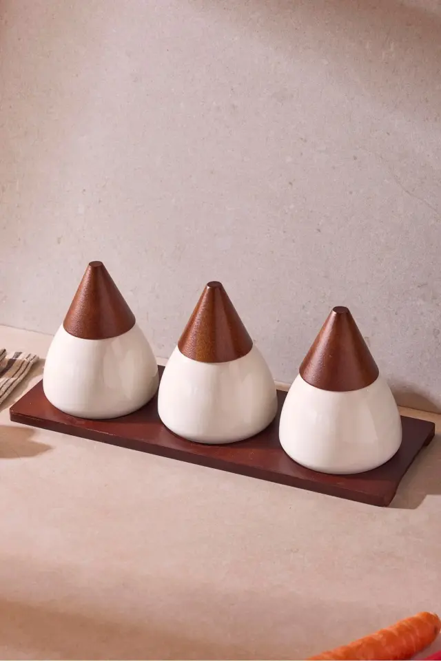 Perotti Sharp Porselen 3'lü Baharatlık Seti Ergonomik Tasarım Çok Amaçlı Mutfak Organizeri