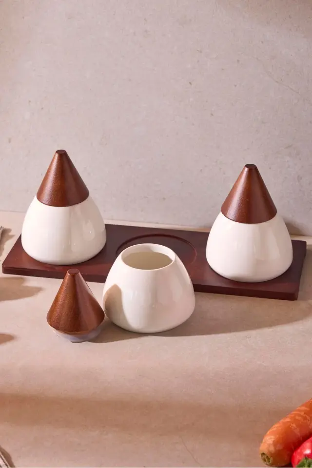 Perotti Sharp Porselen 3'lü Baharatlık Seti Ergonomik Tasarım Çok Amaçlı Mutfak Organizeri